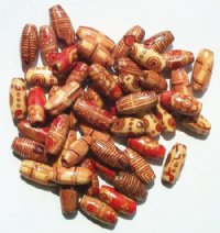 50 15x7mm (2mm Hole) Patterned Oval Wood Beads